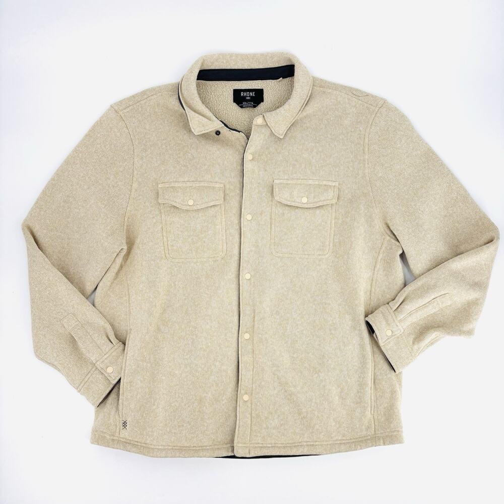 Rhone Fleece Shacket Mens Size XXL Heather Ivory Beige Snap Front $168